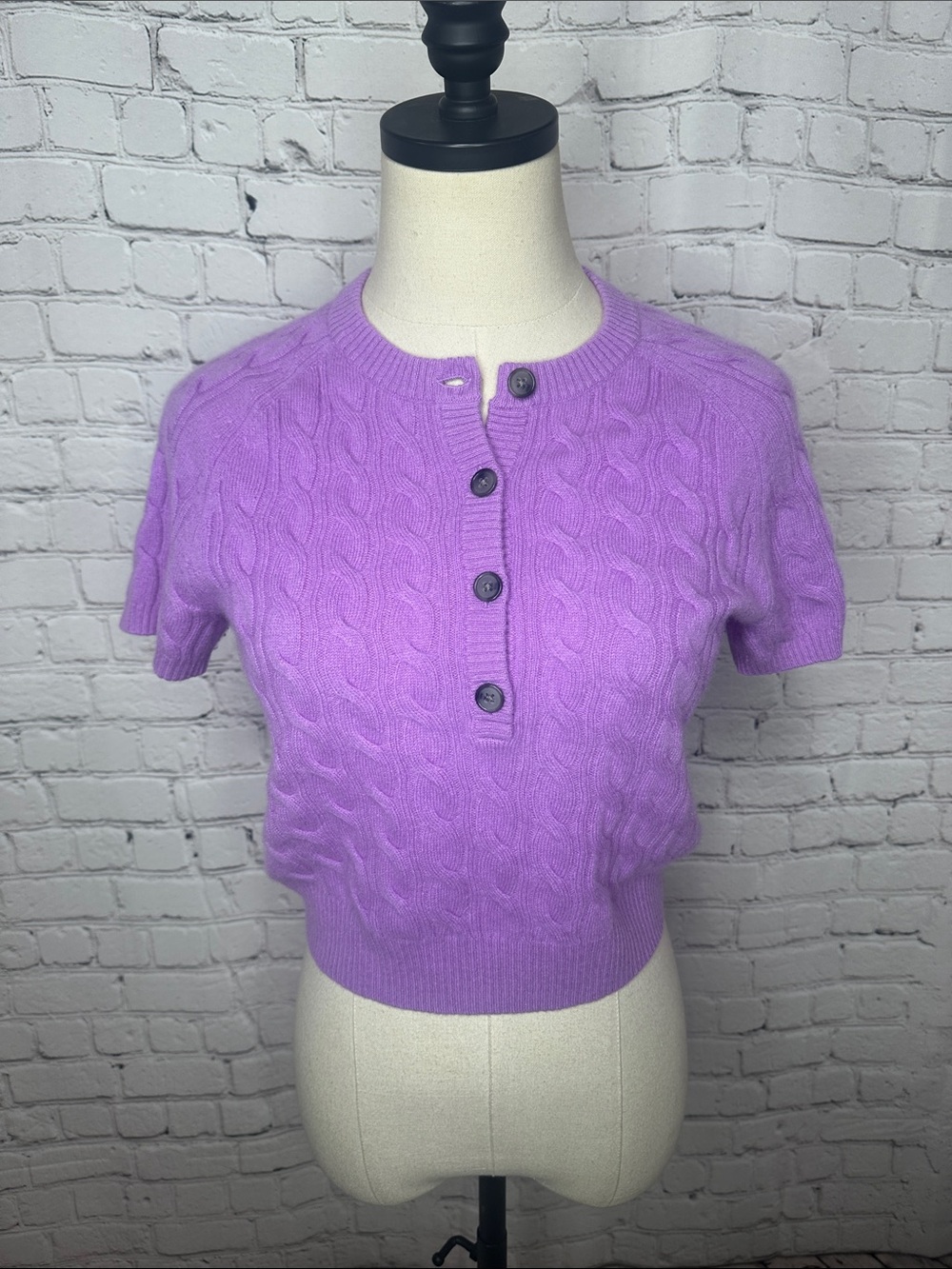 J.Crew Cashmere Cable-Knit Henley T-Shirt Sweater in orchid Size XS